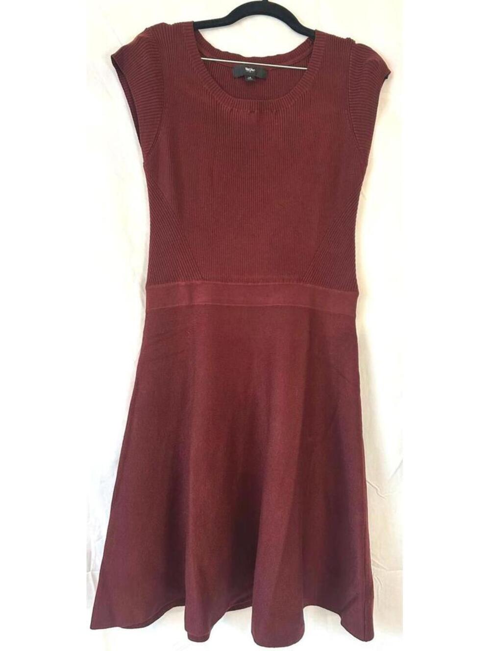 Mossimo Knit Dress Large Burgundy Fit Flare Sleeveless Ribbed